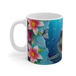 Tasse Requin Marrant – Mug Requin Cartoon avec Décor Océanique et Fleurs, Cadeau Amusant pour Amateurs de la Mer