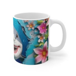 Tasse Requin Marrant – Mug Requin Cartoon avec Décor Océanique et Fleurs, Cadeau Amusant pour Amateurs de la Mer