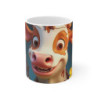Tasse Vache Drôle – Mug Vachette Cartoon Mignonne avec Mur Fissuré Vintage et Fleurs Jaunes, Tasse Ferme Amusante