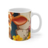 Tasse Vache Drôle – Mug Vachette Cartoon Mignonne avec Mur Fissuré Vintage et Fleurs Jaunes, Tasse Ferme Amusante