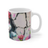 Tasse Licorne Mug Licorne Bleue avec Crinière Rose, Mur Craquelé Blanc et Fleurs Pastel, Cadeau Enfant Féérique