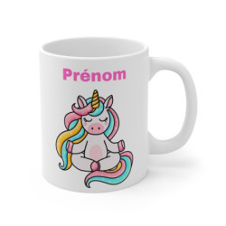 Tasse Licorne Yoga avec Prénom – Mug Licorne Méditation Arc-en-Ciel Personnalisable, Cadeau Zen et Mignon