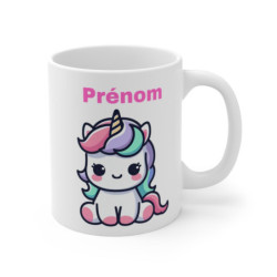 Tasse Licorne Kawaii avec Prénom – Mug Licorne Bébé Personnalisable en Style Cartoon Pastel