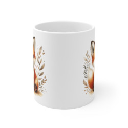 Mug Renard Mignon – Tasse Cartoon Renardeau Roux avec Décor Feuilles d’Automne