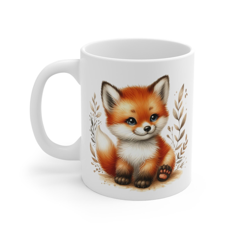 Mug Renard Mignon – Tasse Cartoon Renardeau Roux avec Décor Feuilles d’Automne
