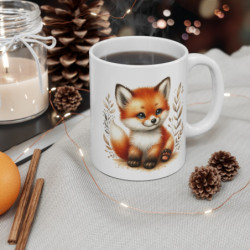 Mug Renard Mignon – Tasse Cartoon Renardeau Roux avec Décor Feuilles d’Automne