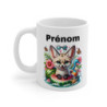 Mug Renard Fennec Été – Tasse Personnalisable Prénom, Renard Cartoon avec Bouée Pastèque & Décor Tropical