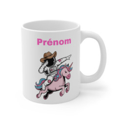 Tasse Astronaute Licorne Personnalisée – Mug Fun avec Prénom, Cosmonaute Cowboy sur Licorne Magique