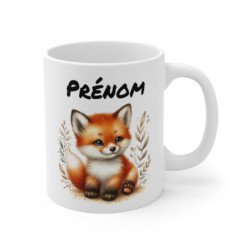 Mug Renardeau Personnalisable – Tasse Renard Mignon avec Feuilles Automnales et Prénom