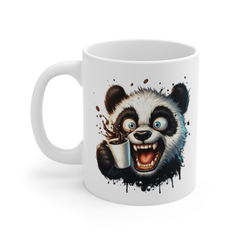 Tasse Panda Café Addict Mug Humour Panda Surexcité avec Café Débordant, Cadeau Original pour Accro à la Caféine