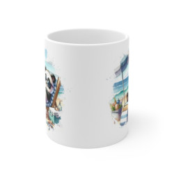 Tasse Panda Plage Été  Mug Panda en Transat avec Lunettes de Soleil et Livre, Ambiance Vacances Bord de Mer