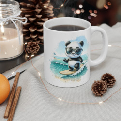 Tasse Panda Surf Été – Mug Panda avec Lunettes de Soleil sur Planche, Vagues Océan Plage Tropicale