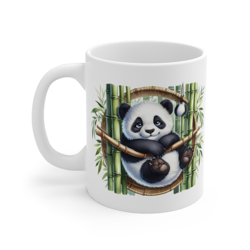 Tasse Panda Mignon Bambou – Mug Panda Assis sur Branche, Décor Cercle Asiatique Nature et Feuillage Zen