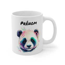 Tasse Panda Personnalisable – Mug Prénom avec Visage de Panda en Aquarelle, Design Floral Pastel et Coloré