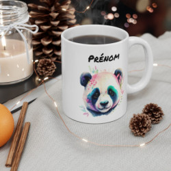 Tasse Panda Personnalisable – Mug Prénom avec Visage de Panda en Aquarelle, Design Floral Pastel et Coloré