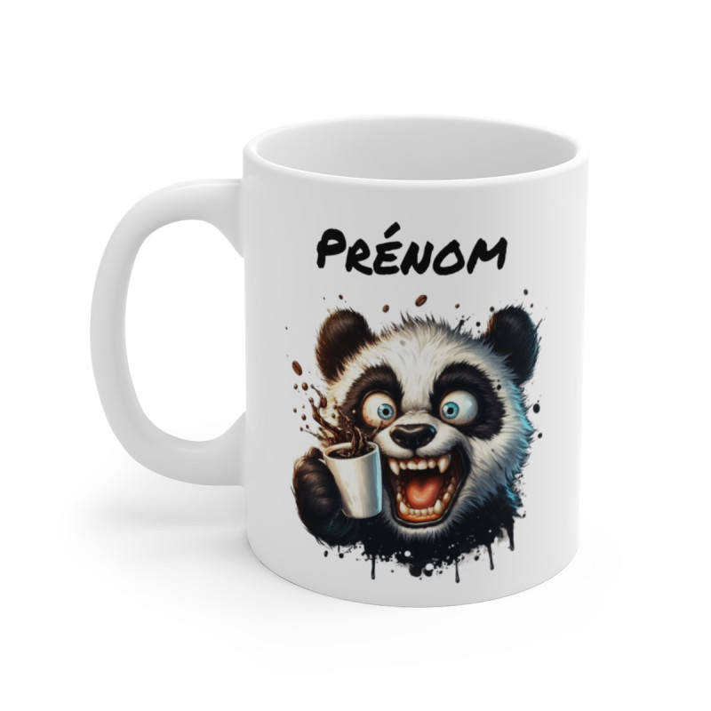 Tasse Panda Drôle Personnalisable – Mug Prénom avec Panda Fou de Café, Design Cartoon Humour et Énergie