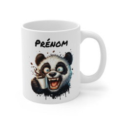 Tasse Panda Drôle Personnalisable – Mug Prénom avec Panda Fou de Café, Design Cartoon Humour et Énergie