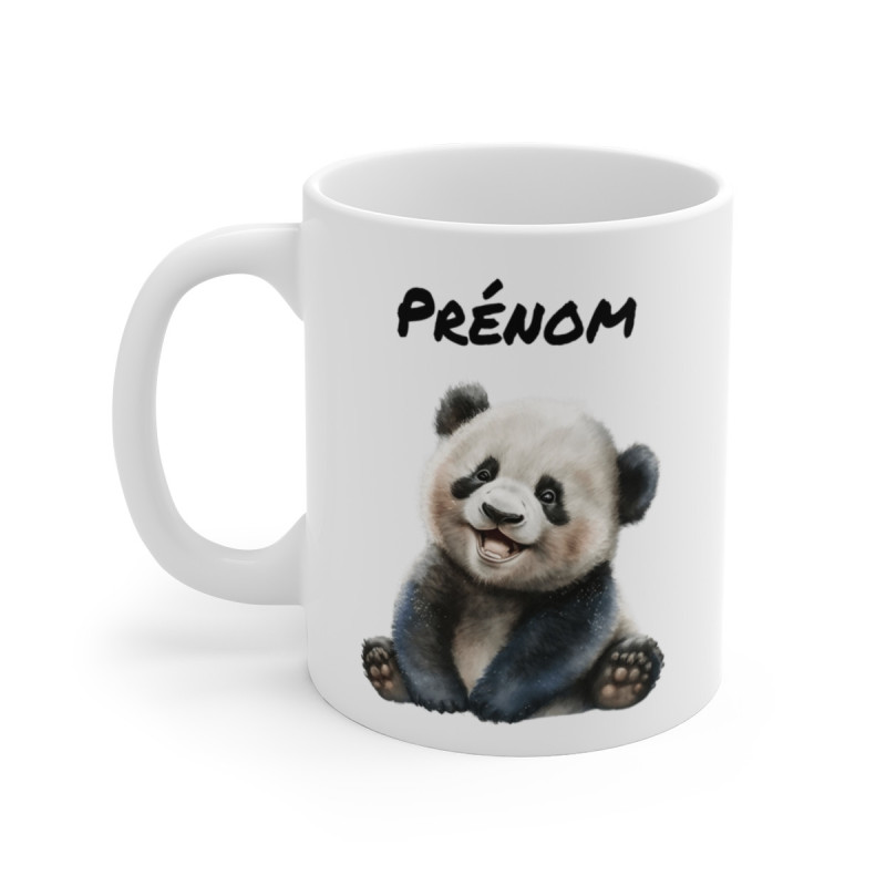 Tasse Panda Bébé Personnalisable  Mug Prénom avec Panda Assis Sourire , Cadeau Enfant et Fan d’Animaux