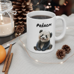 Tasse Panda Bébé Personnalisable  Mug Prénom avec Panda Assis Sourire , Cadeau Enfant et Fan d’Animaux