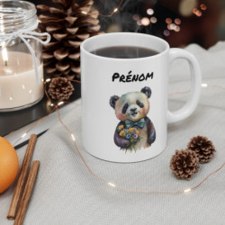 Tasse Panda Personnalisable – Mug Panda Mignon avec Fleurs et Noeud Papillon, Idée Cadeau Originale et Chic