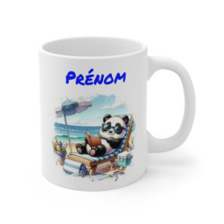 Tasse Panda Été Personnalisable – Mug Panda avec Lunettes, Lecture et Mer, Cadeau Mignon pour Vacances ou Détente