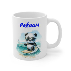 Tasse Panda Surf Personnalisable – Mug Panda Stylé avec Lunettes sur Planche de Surf, Idée Cadeau Été Enfant ou Adulte