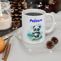 Tasse Panda Surf Personnalisable – Mug Panda Stylé avec Lunettes sur Planche de Surf, Idée Cadeau Été Enfant ou Adulte