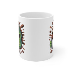 Tasse Grenouille Rigolote – Mug Café Cartoon avec Grenouille Surexcitée et Taches de Café, Cadeau Original Humour Matin