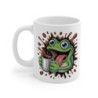 Tasse Grenouille Rigolote – Mug Café Cartoon avec Grenouille Surexcitée et Taches de Café, Cadeau Original Humour Matin