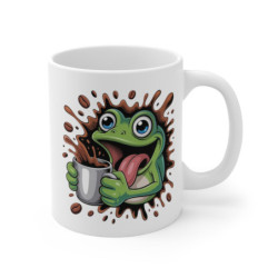 Tasse Grenouille Rigolote – Mug Café Cartoon avec Grenouille Surexcitée et Taches de Café, Cadeau Original Humour Matin