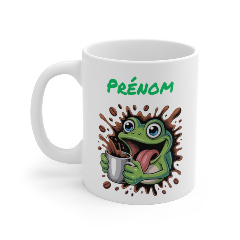 Tasse Grenouille Rigolote Personnalisable – Mug Grenouille Cartoon avec Café, Idée Cadeau Humour pour Accro au Café