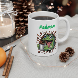 Tasse Grenouille Rigolote Personnalisable – Mug Grenouille Cartoon avec Café, Idée Cadeau Humour pour Accro au Café