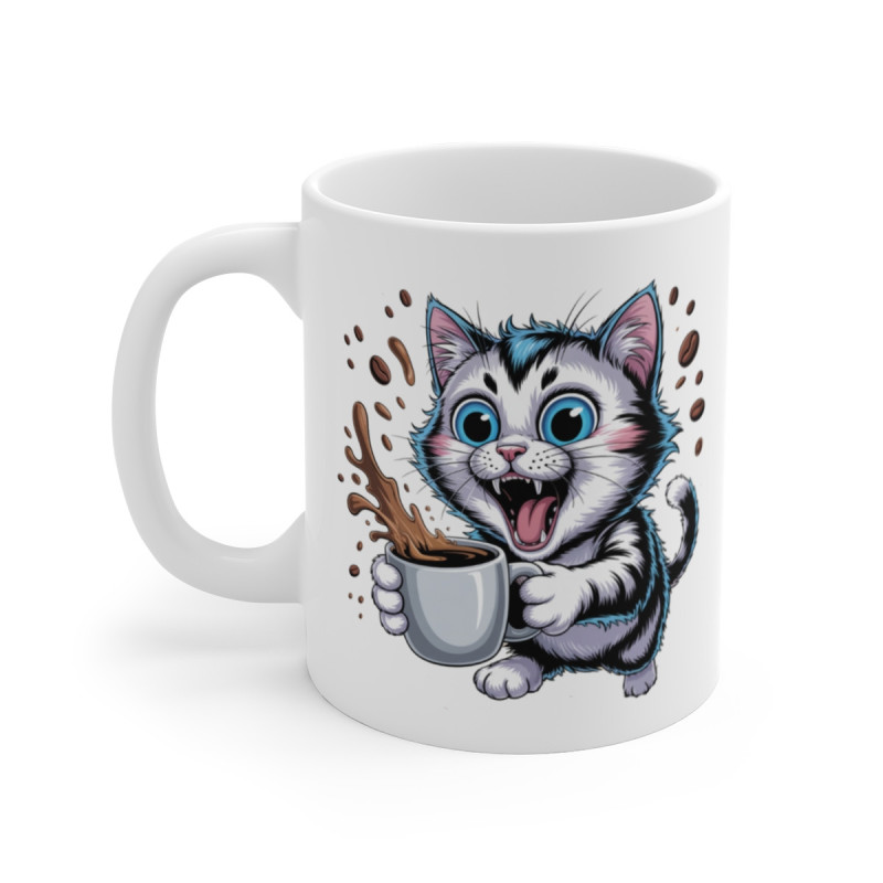 Tasse Chat Énergique – Mug Chaton Rigolo avec Café Splash, Cadeau Original pour Fans de Chats