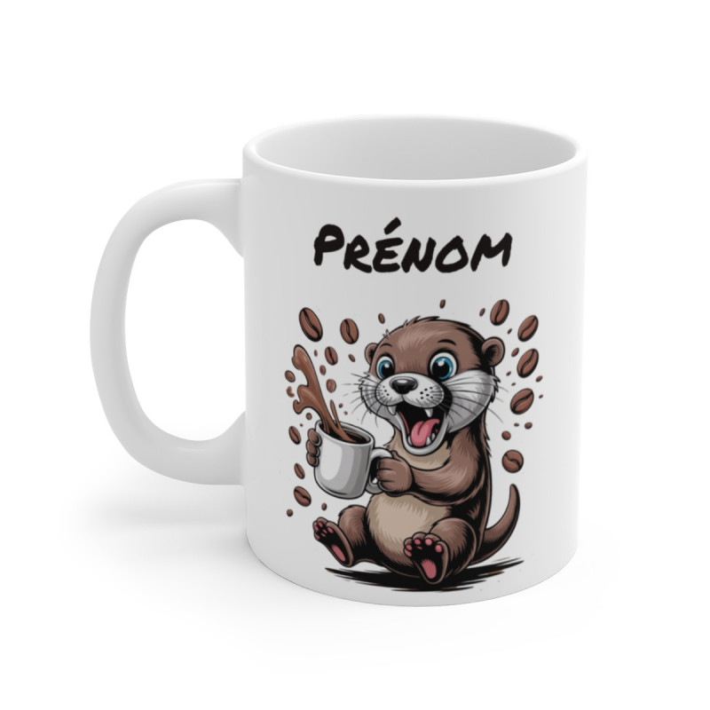 Tasse Loutre Personnalisée avec Prénom – Mug Drôle Animal Café Loutre Cartoon pour Femme, Homme ou Enfant