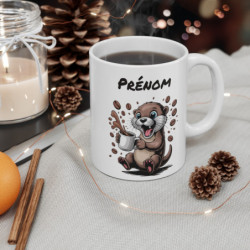 Tasse Loutre Personnalisée avec Prénom – Mug Drôle Animal Café Loutre Cartoon pour Femme, Homme ou Enfant