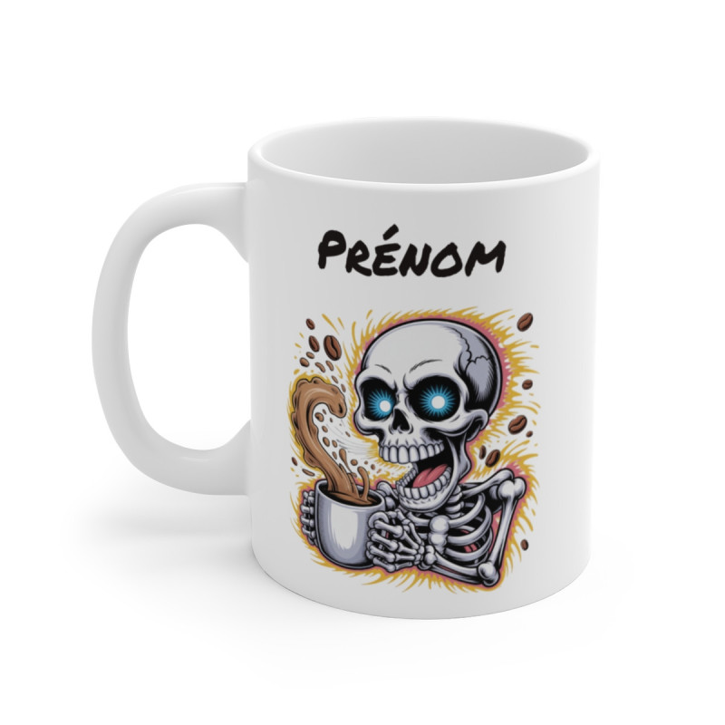 Tasse Squelette Personnalisée avec Prénom – Mug Crâne Café Drôle pour Amateur d’Horreur ou d’Humour Noir