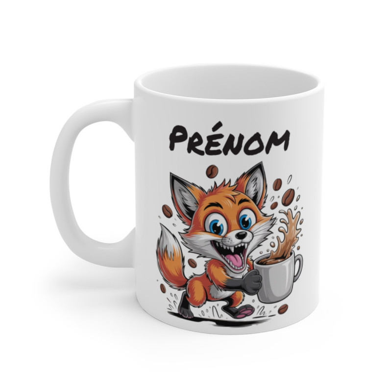 Tasse Renard Personnalisée avec Prénom – Mug Drôle Renard Café pour Femme, Homme ou Enfant