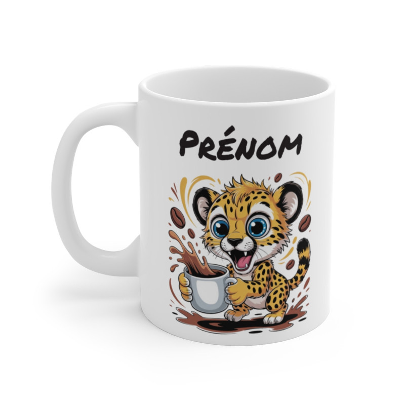 Tasse Guépard Personnalisée avec Prénom – Mug Drôle Café Animal pour Enfant, Femme ou Homme