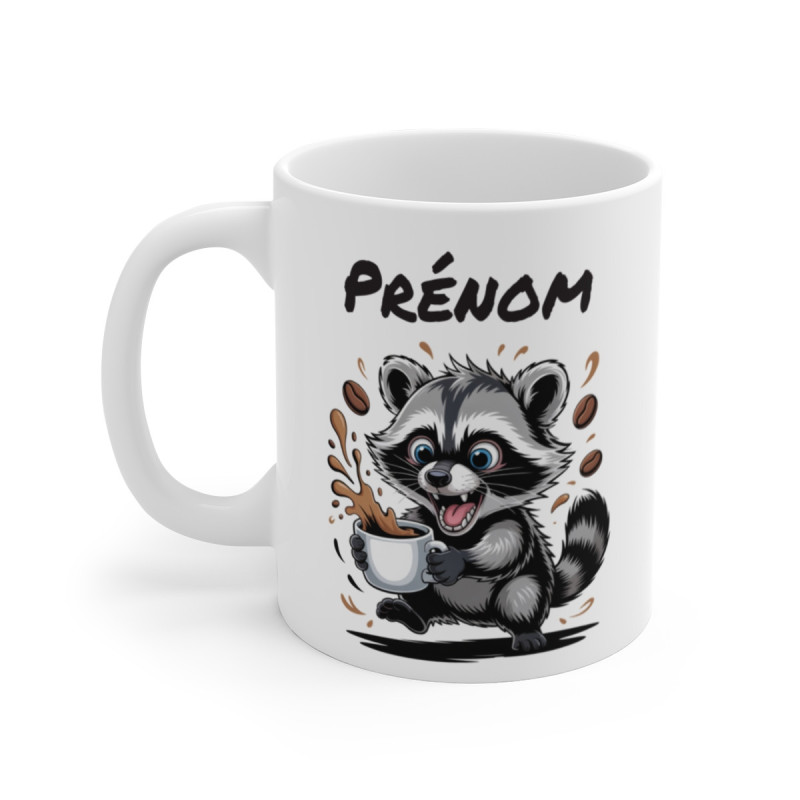 Tasse Raton Laveur Personnalisée avec Prénom – Mug Drôle Café Raccoon pour Femme, Homme ou Enfant