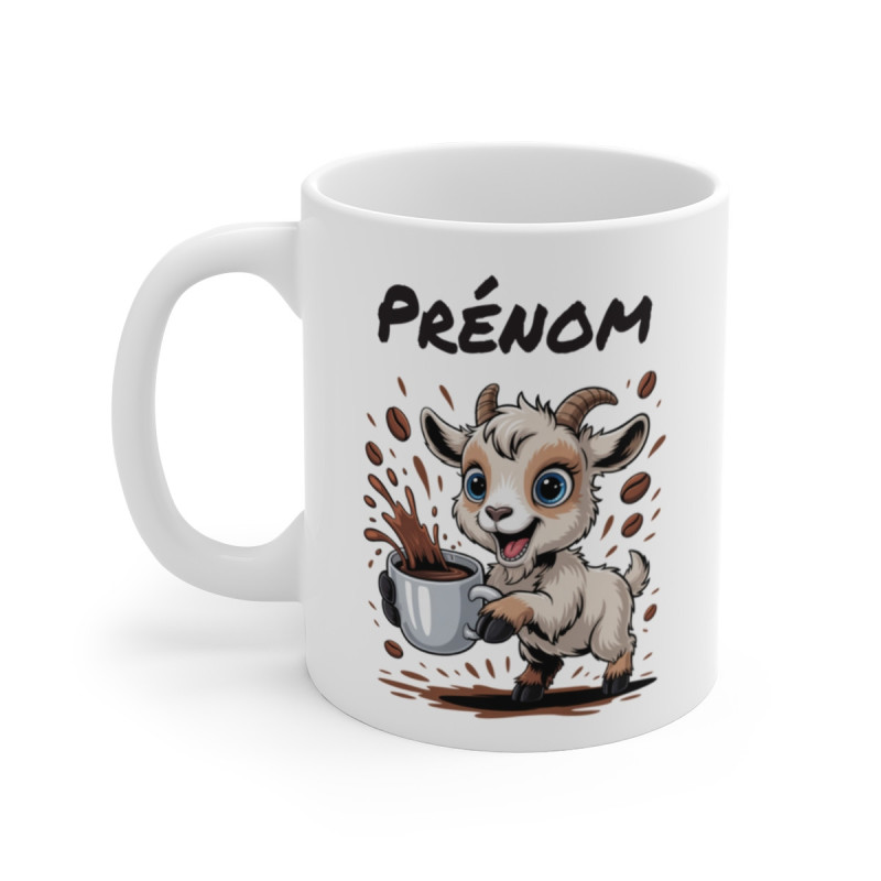 Tasse Chèvre Personnalisée avec Prénom – Mug Drôle Café Animal pour Femme, Homme ou Enfant