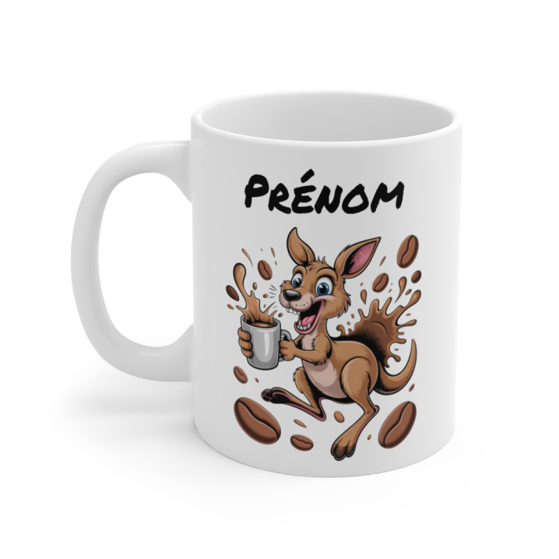 Tasse Kangourou Personnalisée avec Prénom – Mug Drôle Café Kangourou Cartoon pour Femme, Homme ou Enfant