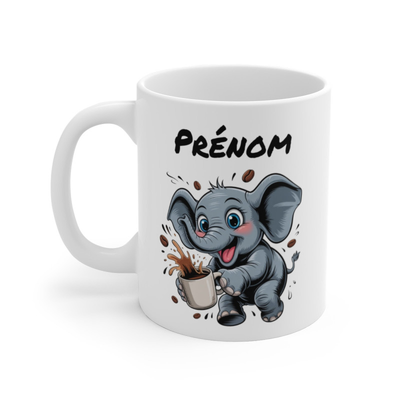 Tasse Éléphant Personnalisée – Mug Éléphant Drôle avec Café et Prénom, Cadeau Original Enfant ou Adulte