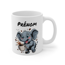 Tasse Éléphant Personnalisée – Mug Éléphant Drôle avec Café et Prénom, Cadeau Original Enfant ou Adulte
