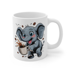 Tasse Éléphant Drôle – Mug Café Éléphanteau Cartoon Mignon, Cadeau Original Animaux, 11 oz