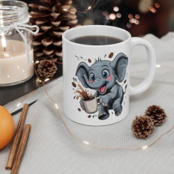 Tasse Éléphant Drôle – Mug Café Éléphanteau Cartoon Mignon, Cadeau Original Animaux, 11 oz