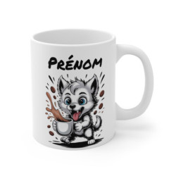Tasse Loup avec Prénom – Mug Animal Personnalisable, Loup Blanc Mignon, Idée Cadeau Originale