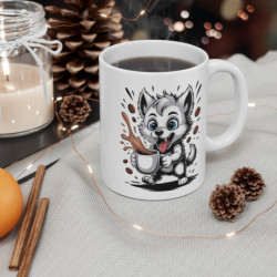Tasse Loup Blanc Mignon – Mug Animal Rigolo, Idée Cadeau Originale, Loup Caféiné