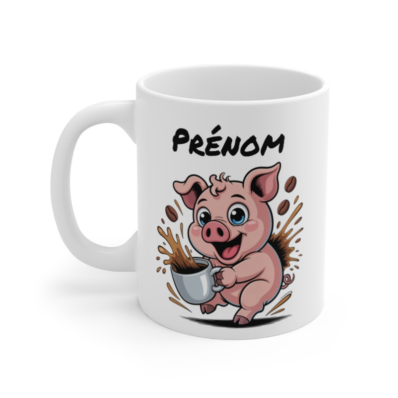 Tasse Cochon Personnalisable avec Prénom – Mug Animal Mignon et Drôle – Cadeau Original Café ou Thé