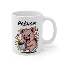 Tasse Cochon Personnalisable avec Prénom – Mug Animal Mignon et Drôle – Cadeau Original Café ou Thé