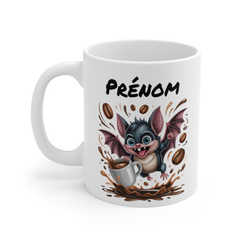 Mug Chauve-Souris Personnalisé avec Prénom – Tasse Café Drôle et Mignonne – Cadeau Original Animal Nocturne